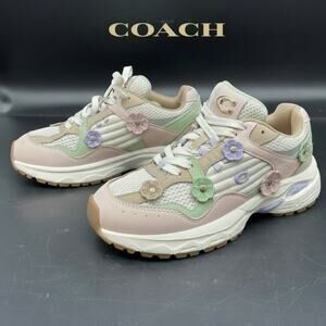 Coach C301 Runner Sneakers Pastel Multi Tea Rose Floral Applique CP943 Size 5B